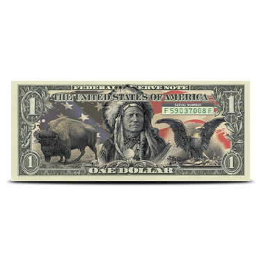 FAMOUS NATIVE AMERICANS Buffalo Bison Official Genuine Legal Tender U.S $2 Bill 