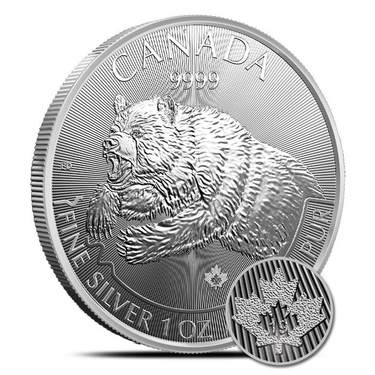 Lot of 5-2019 1 oz Canadian Silver Grizzly Bear Predator Series $5 Coin .9999 