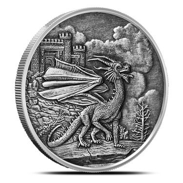 1 OZ SILVER COIN CELTIC LORE ANTIQUE RED WELSH DRAGON 3RD RELEASE ANONYMOUS MINT