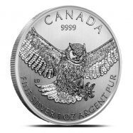 1 oz 2015 Horned Owl Colorized Canada $5 Dollars Silver Coin Bird of Prey 