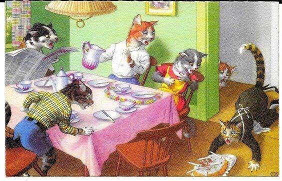 Details about   Alfred Mainzer Dressed Cats Run Amok  Scene #4853 Belgium Linen Postcard 